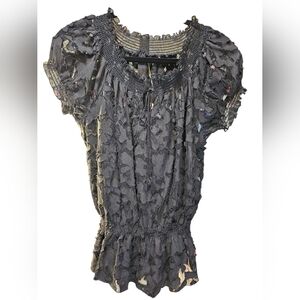 Kenar Black Textured Short Sleeve Peplum Top, Sz M